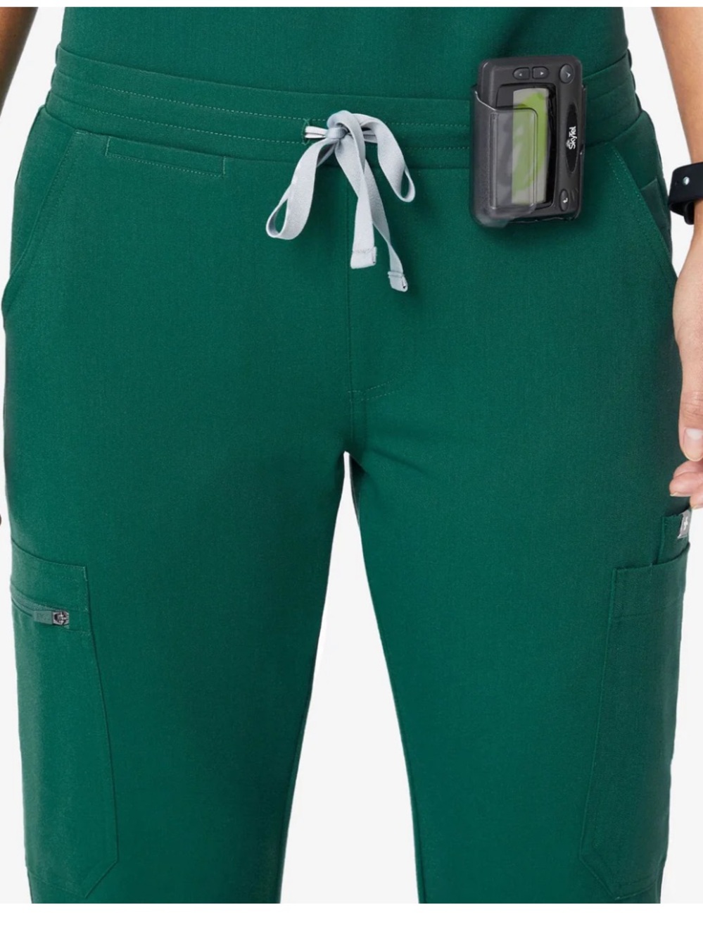 Figs Yola 11 Pockets Slim Scrub Pants in Hunter Green
